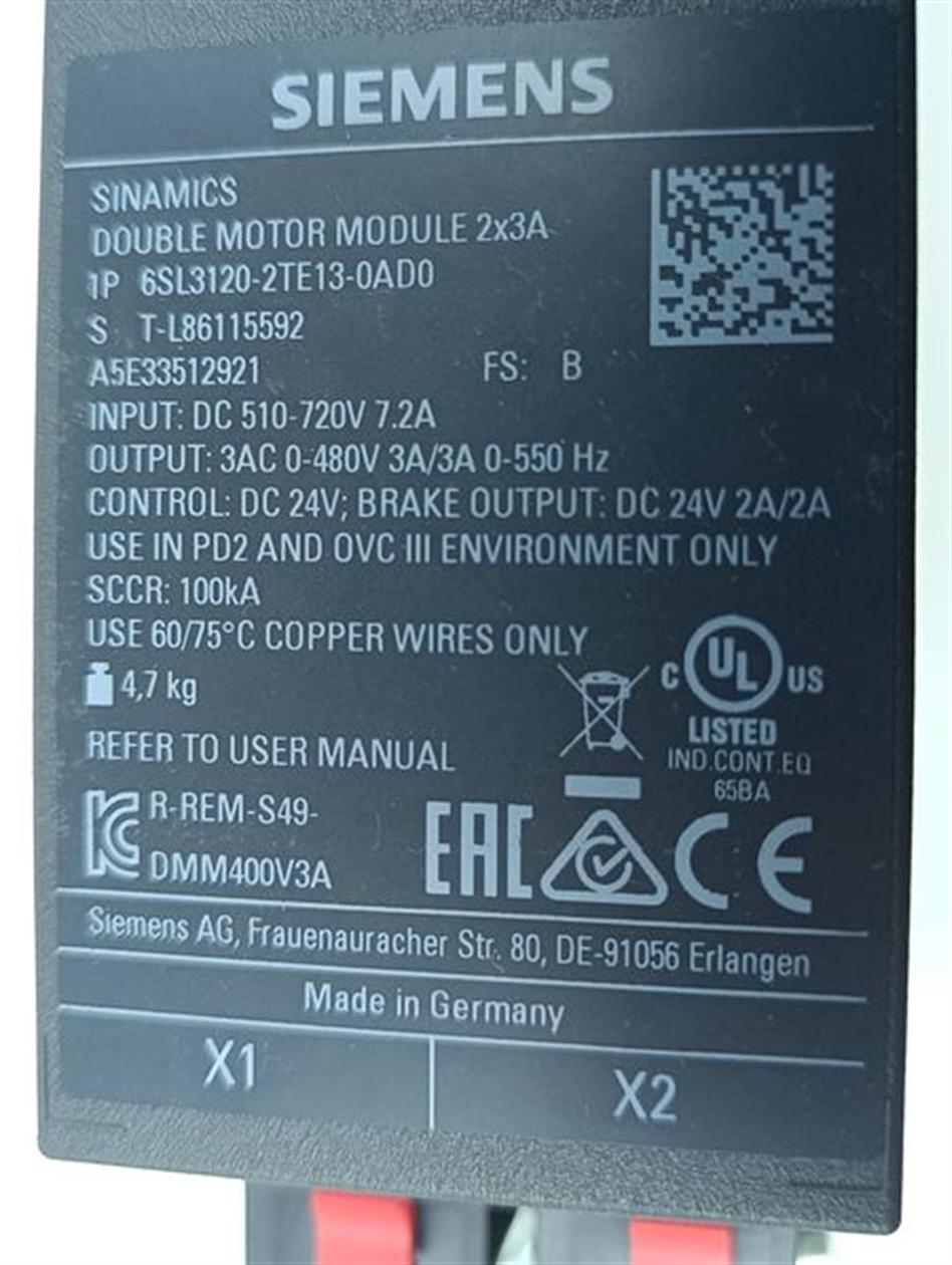 Siemens Sinamics 6SL3120-2TE13-0AD0 + 2x 6SL3162-2MB00-0AC0 TESTED & TOP ZUSTAND