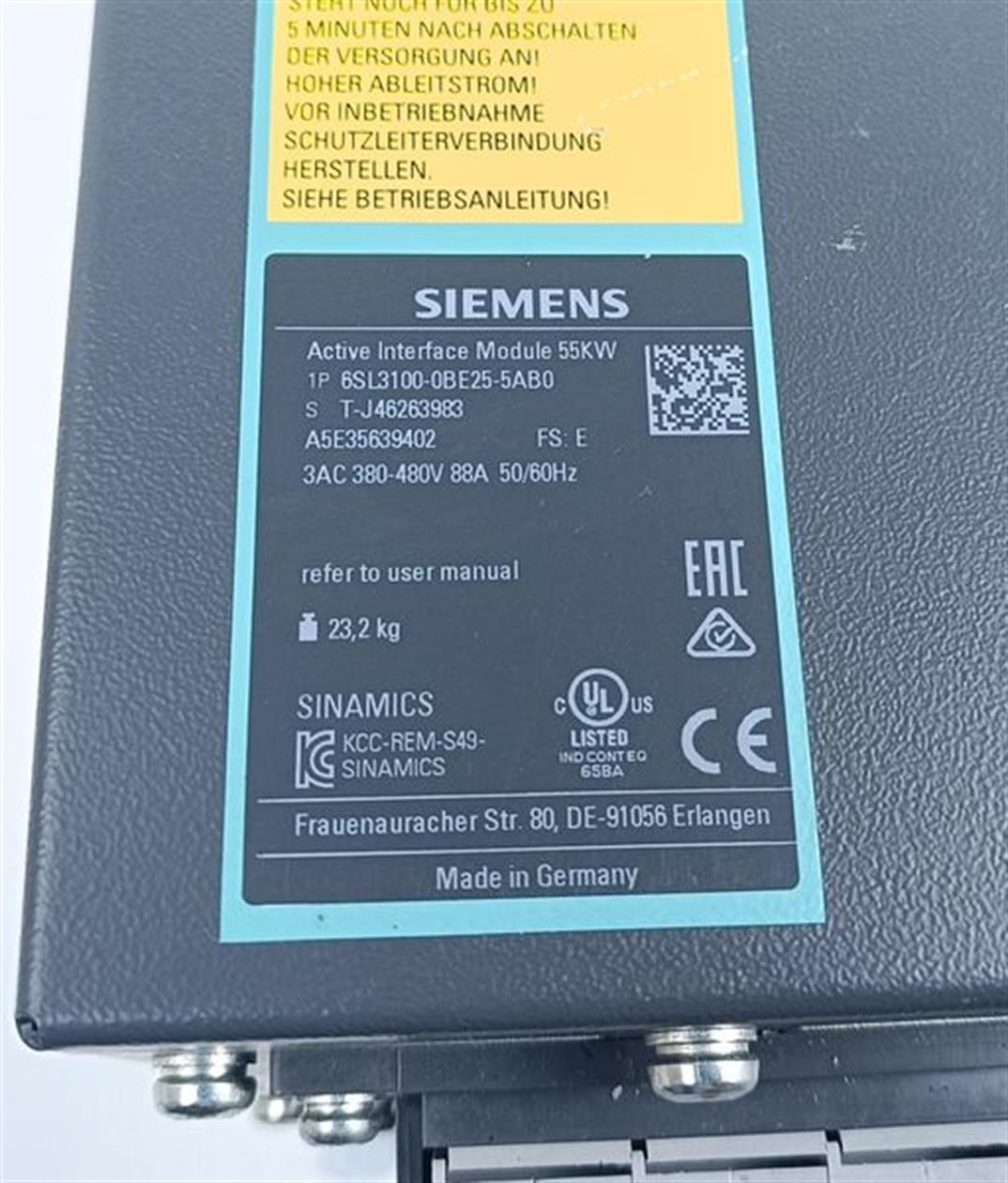 Siemens Sinamics Active Interface Module 55kw 6SL3100-0BE25-5AB0 FS:E TOPZUSTAND