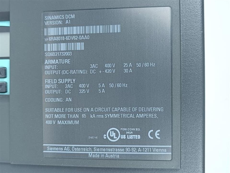 Siemens Sinamics DCM 30A 6RA8018-6DV62-0AA0 VERSION: A1 TESTED & NEUWERTIG