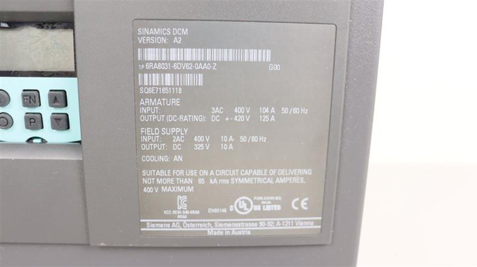 Siemens Sinamics DCM 6RA8031-6DV62-0AA0-Z G00 C98043-A7100-L4-1 Vs:A2 TOP TESTED