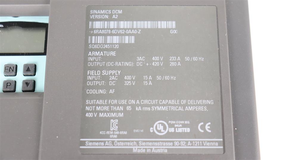 Siemens Sinamics DCM 6RA8078-6DV62-0AA0 Z: G00=Advanced-CUD Ver:A2 TESTED TOP