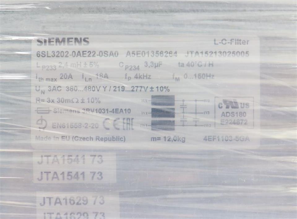 Siemens Sinamics G120 LC-Filter  6SL3202-0AE22-0SA0 FS:01 Sinusfilter UNUSED OVP