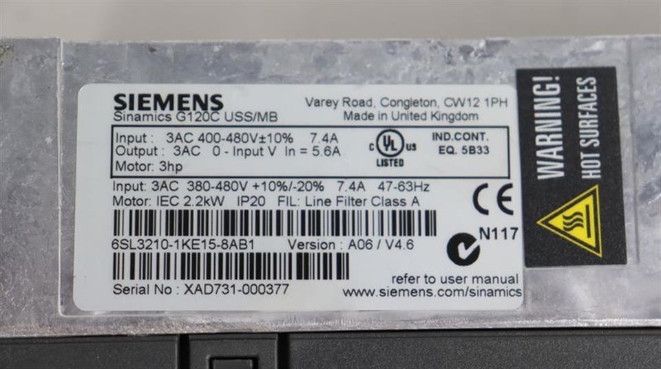 Siemens Sinamics G120C 6SL3210-1KE15-8AB1 VERSION: A06 / V4.6 TESTED & NEUWERTIG