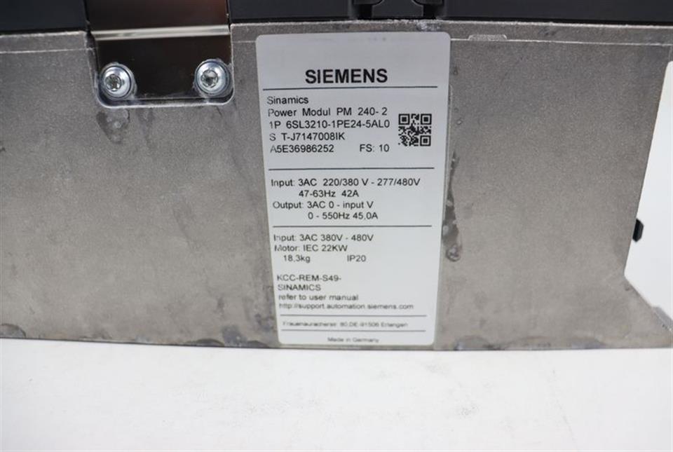 Siemens SINAMICS PM240-2 6SL3210-1PE28-8AL0 45KW 400V Cover is broken TESTED