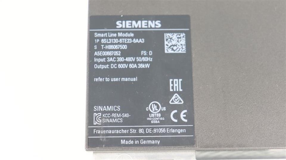 Siemens Sinamics Smart Line Module 6SL3130-6TE23-6AA3 FS:D TESTED & TOP ZUSTAND