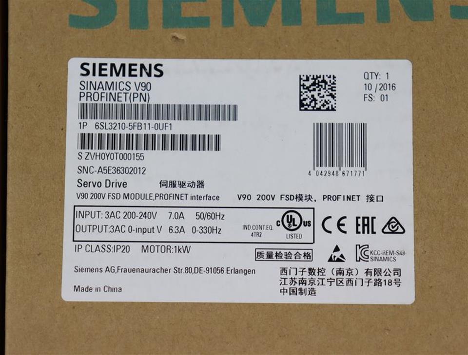 Siemens Sinamics V90 6SL3210-5FB11-0UF1 FS:01 UNUSED & OVP