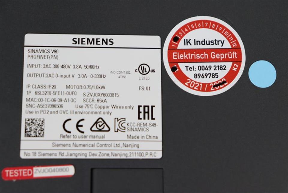 Siemens Sinamics V90 6SL3210-5FE11-0UF0 TESTED NEUWERTIG