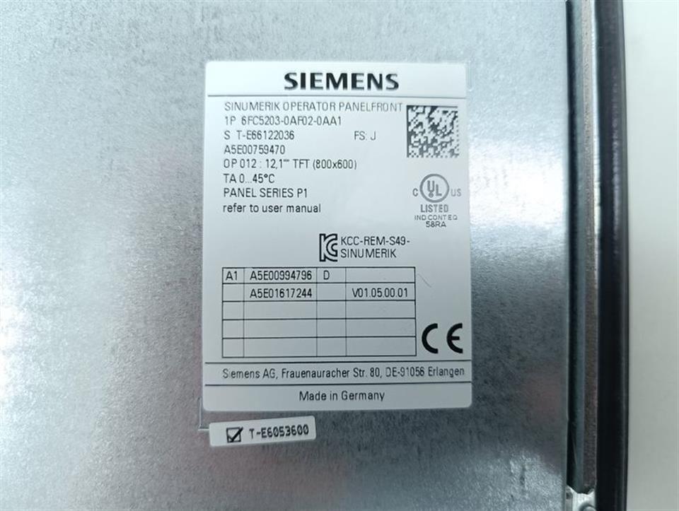 Siemens Sinumerik 6FC5203-0AF02-0AA1 Operator Panel Ver. J TESTED NEUWERTIG