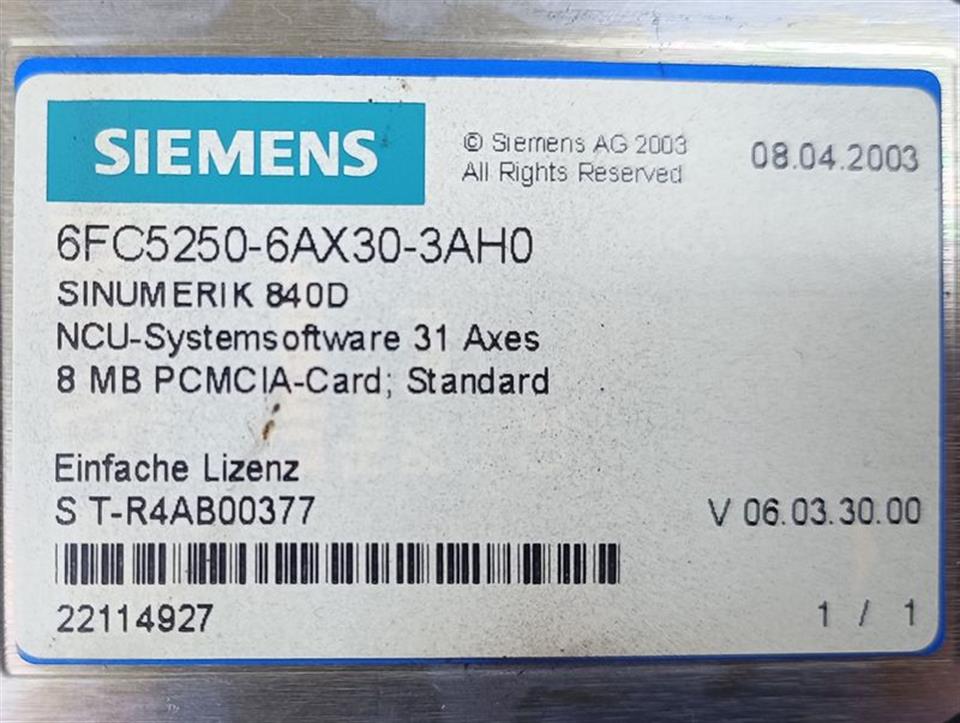 Siemens Sinumerik 840D NCU Systemsoftware 31Axes 6FC5250-6AX30-3AH0 TOP ZUSTAND