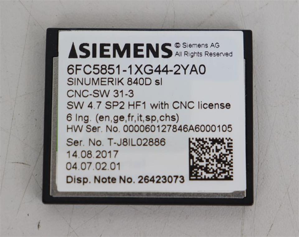 Siemens SINUMERIK 840D sl CNC License 6FC5851-1XG44-2YA0 SW 4.7 SP3 HF2