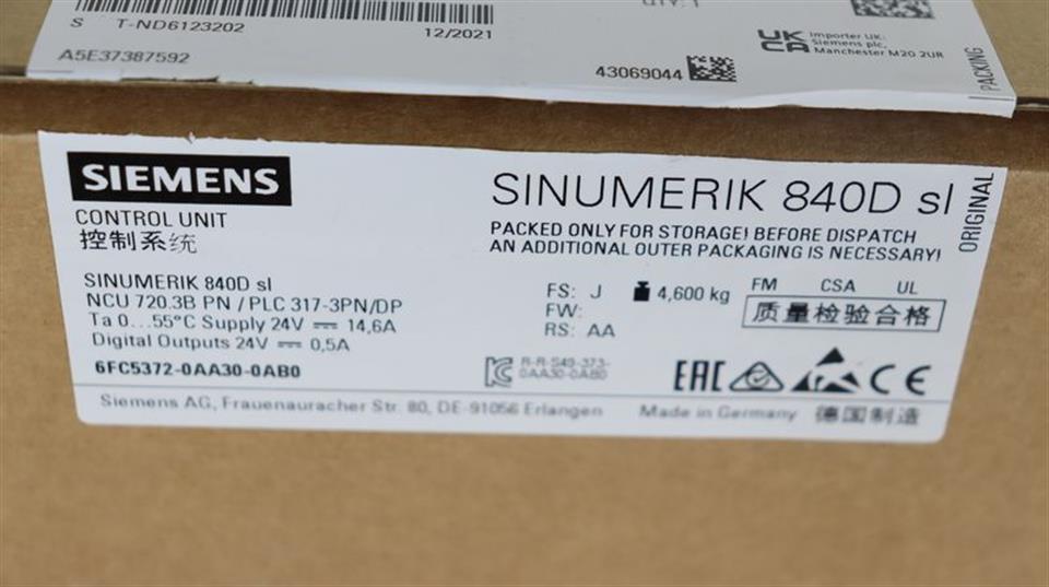 Siemens Sinumerik 840D SL NCU 720.3B 6FC5372-0AA30-0AB0 FS:J UNUSED & OVP