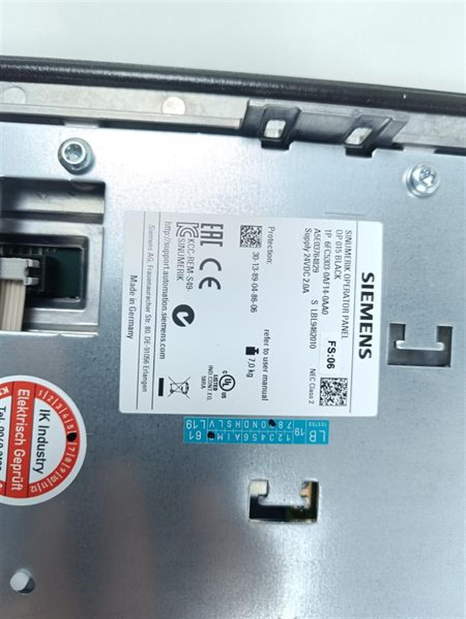 Siemens SINUMERIK OP 015 BLACK 6FC5303-0AF14-0AA0 FS:06 TESTED NEUWERTIG