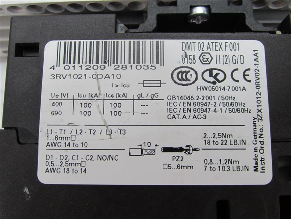 Siemens SIRIUS 3RV1021-0DA10 + 8US1251-5DM07 mit 8ZX1012-0US10-1BA1 TOP ZUSTAND
