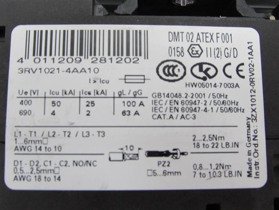 Siemens SIRIUS 3RV1021-4AA10 + 8US1251-5DM07 mit 8ZX1012-0US10-1BA1 TOP ZUSTAND