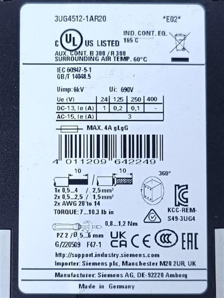 Siemens Sirius Überwachungsrelais 3UG4512-1AR20 E:02 TOP ZUSTAND