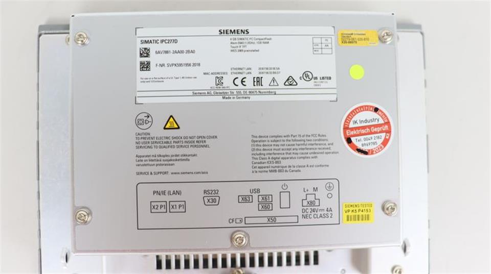Siemens IPC277D Touch 9'' TFT 6AV7881-2AA00-2BA0 6AV7 881-2AA00-2BA0 TESTED