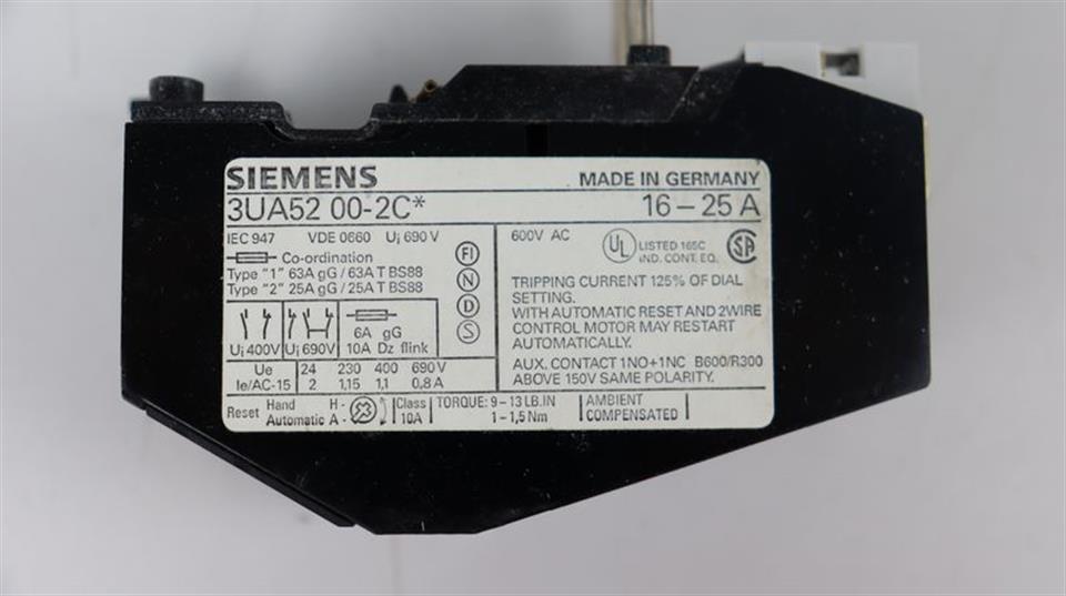 Siemens Überlastrelais 3UA52 00-2C overload relay 16 - 25 A UNUSED & OVP