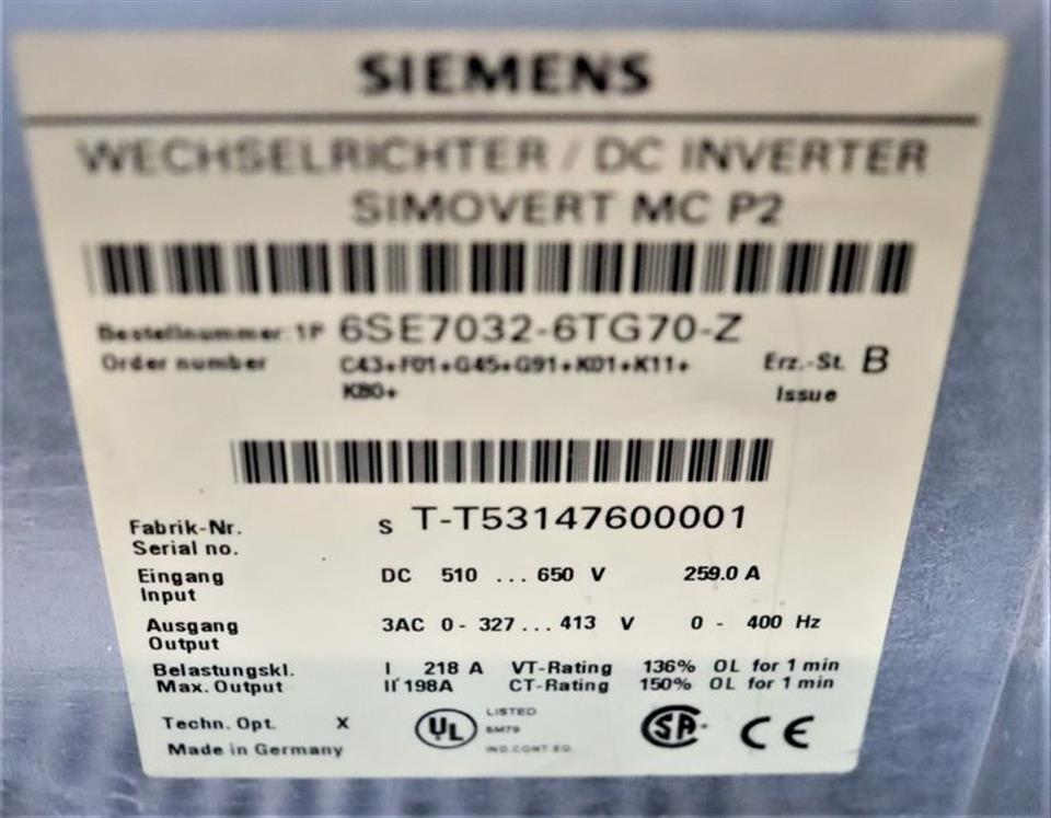 Siemens Zwischenkreisumrichter 6SE7032-6TG70-Z TESTED & NEUWERTIG & OVP