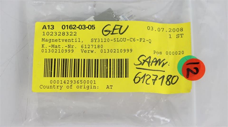 SMC SY3120-5LOU-C6-F2-Q SY3120-5LOU-C6 MAGNETVENTIL UNUSED & OVP