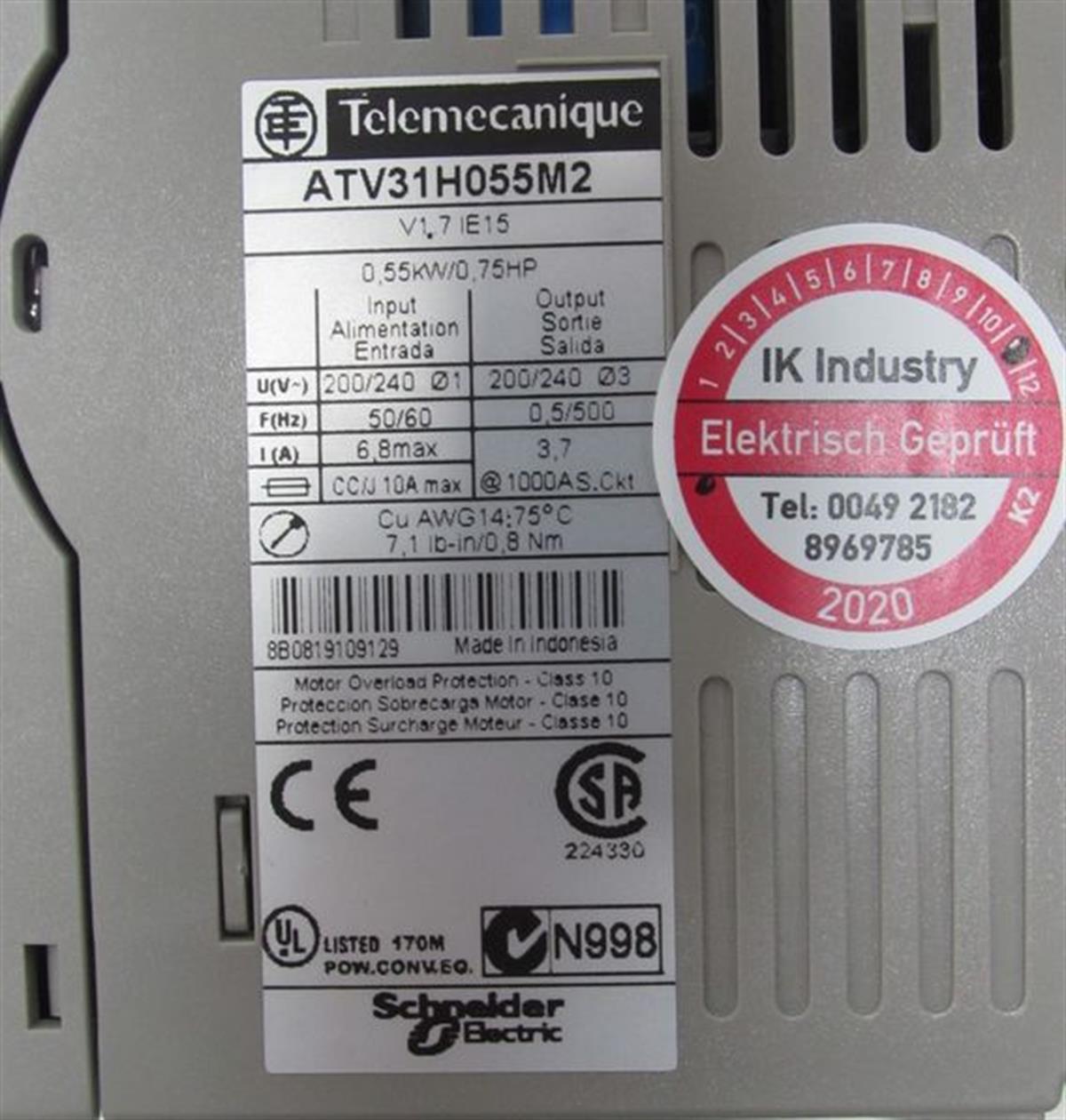 Telemecanique Altivar ATV31H055M2 0,55kW 0.75HP 6.8A 230V TESTED & TOP ZUSTAND