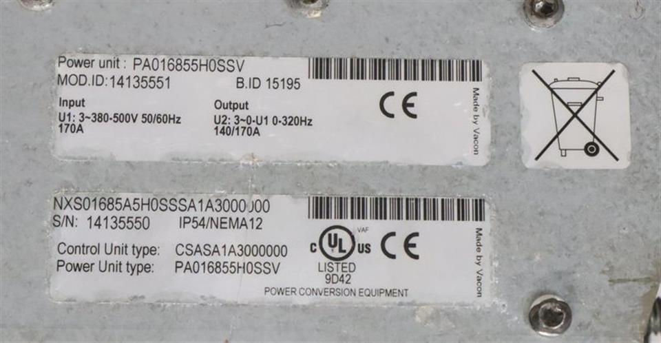 Vacon NXS01685A5H0SSSA1A3000000 Frequenzumrichter + Control Unit TESTED